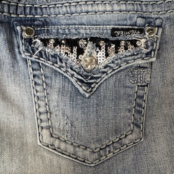 Miss Me Jeans Womens 30 Blue Easy Boot Mid Rise Stretch Distressed Flap Pockets - Picture 4 of 13